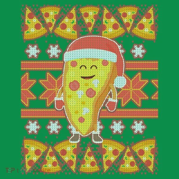 Santa Pizza Lover Ugly Christmas Sweater Button