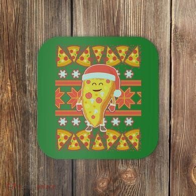 Santa Pizza Lover Ugly Christmas Sweater Coaster