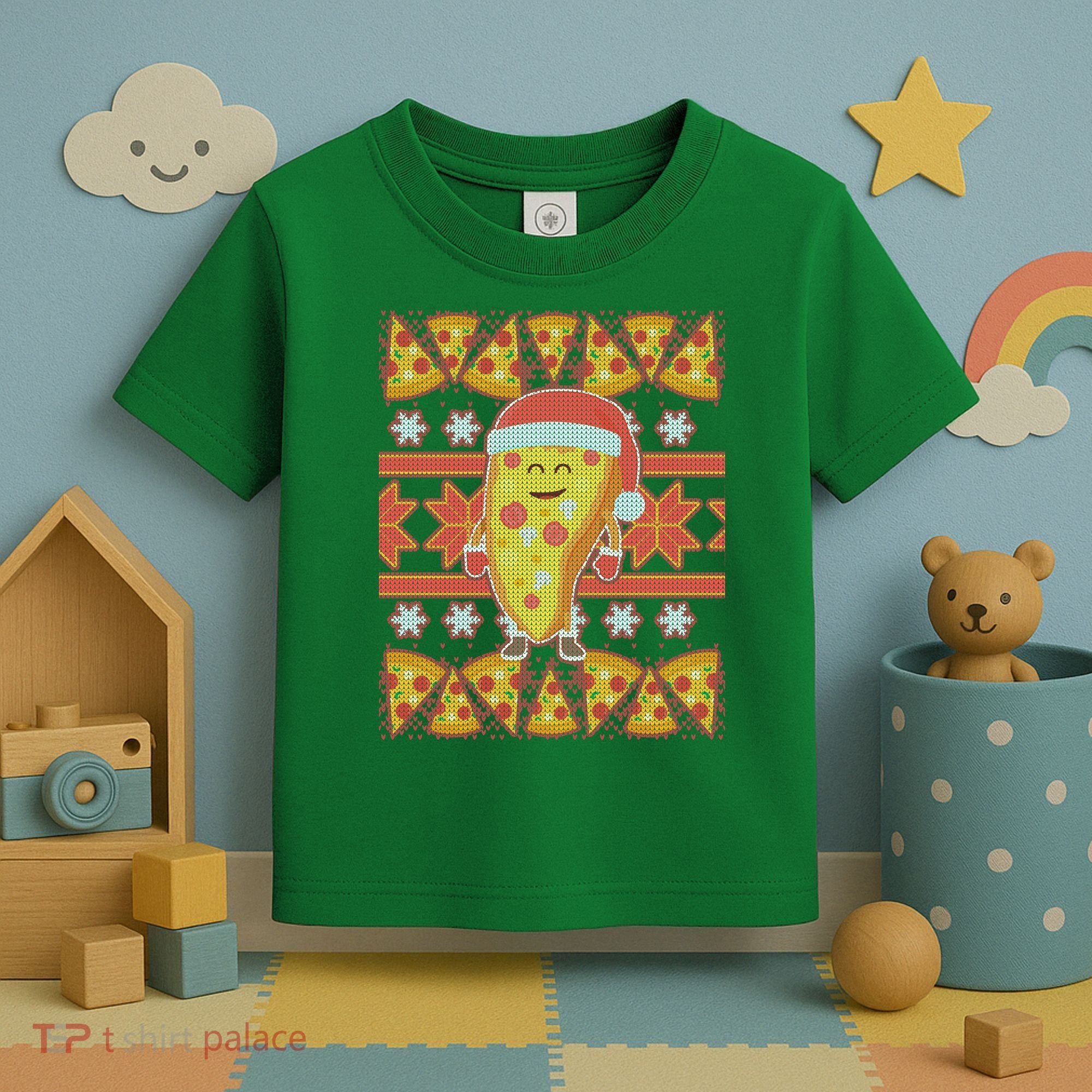 Santa Pizza Lover Ugly Christmas Sweater Toddler T-Shirt