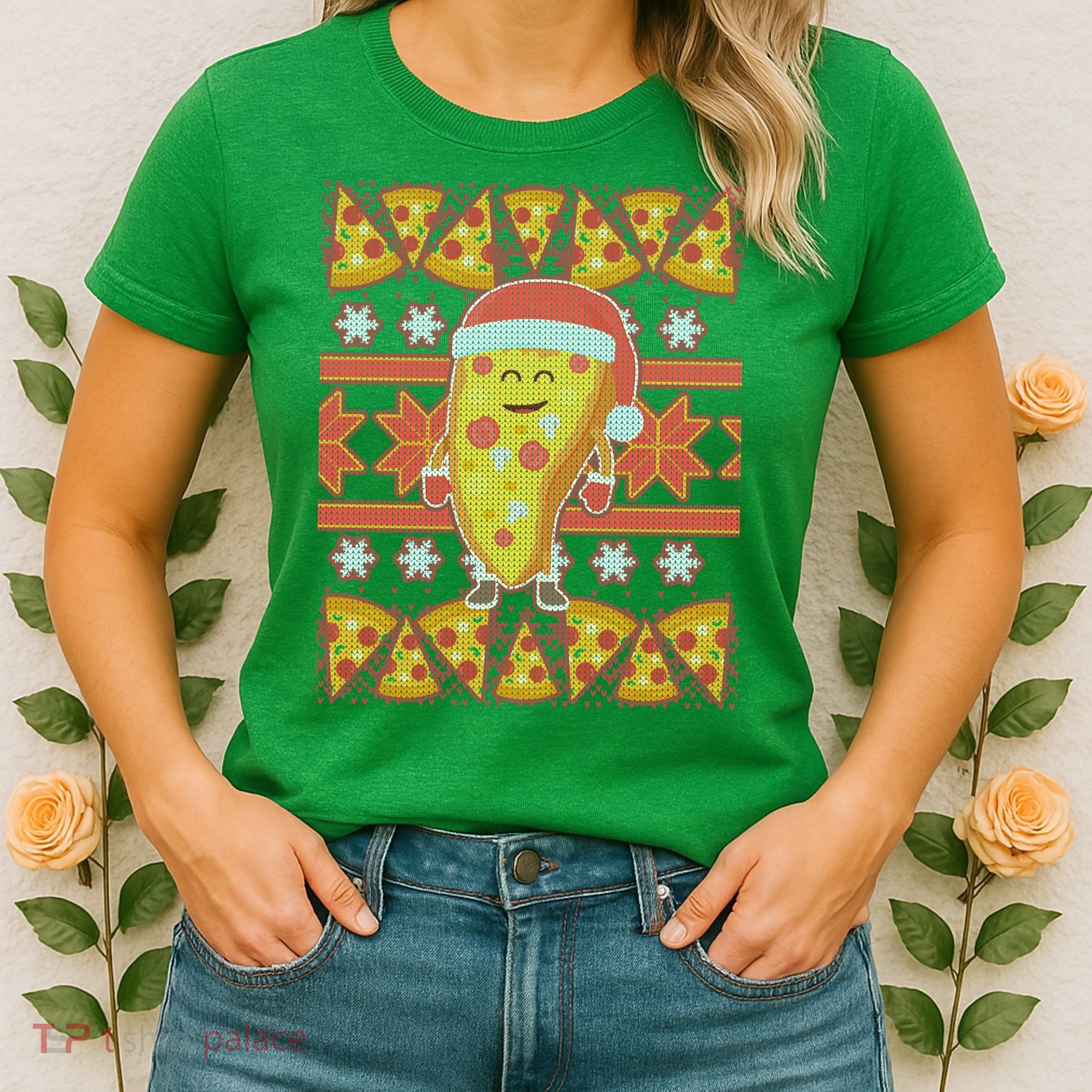 Santa Pizza Lover Ugly Christmas Sweater Women's T-Shirt