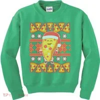 Santa Pizza Lover Ugly Christmas Sweater Kids Sweatshirt thumb 0