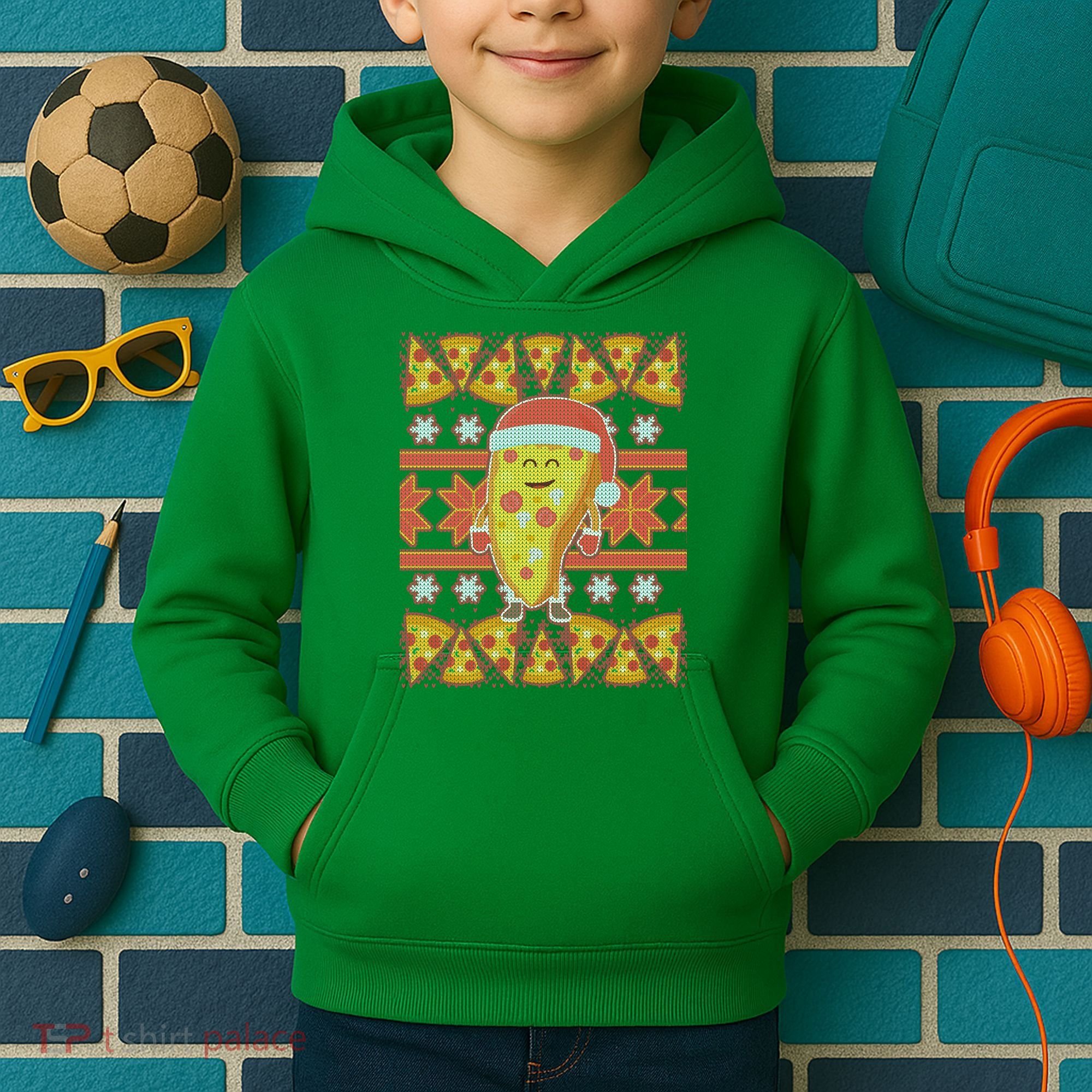 Santa Pizza Lover Ugly Christmas Sweater Kids Hoodie