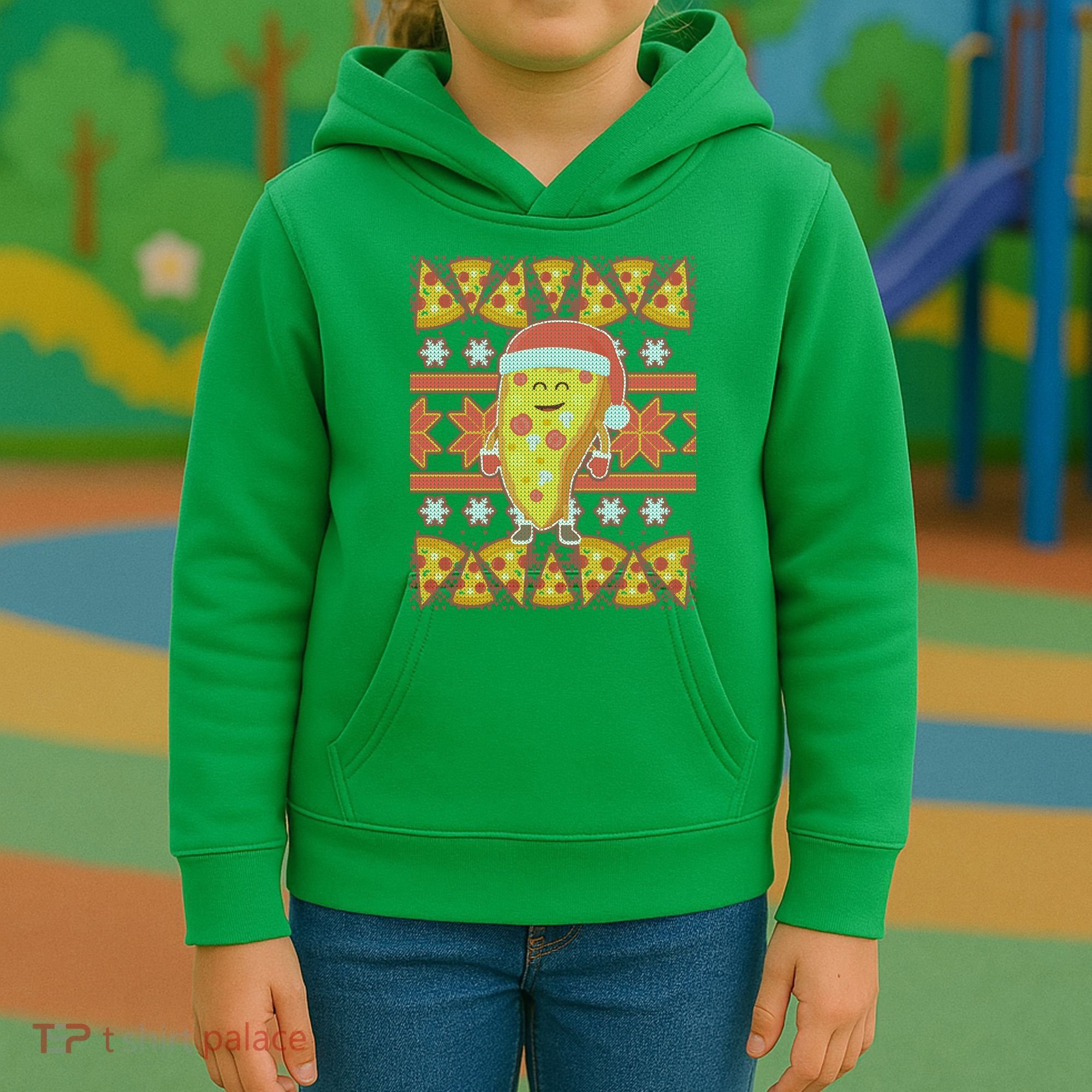 Santa Pizza Lover Ugly Christmas Sweater Kids Hoodie
