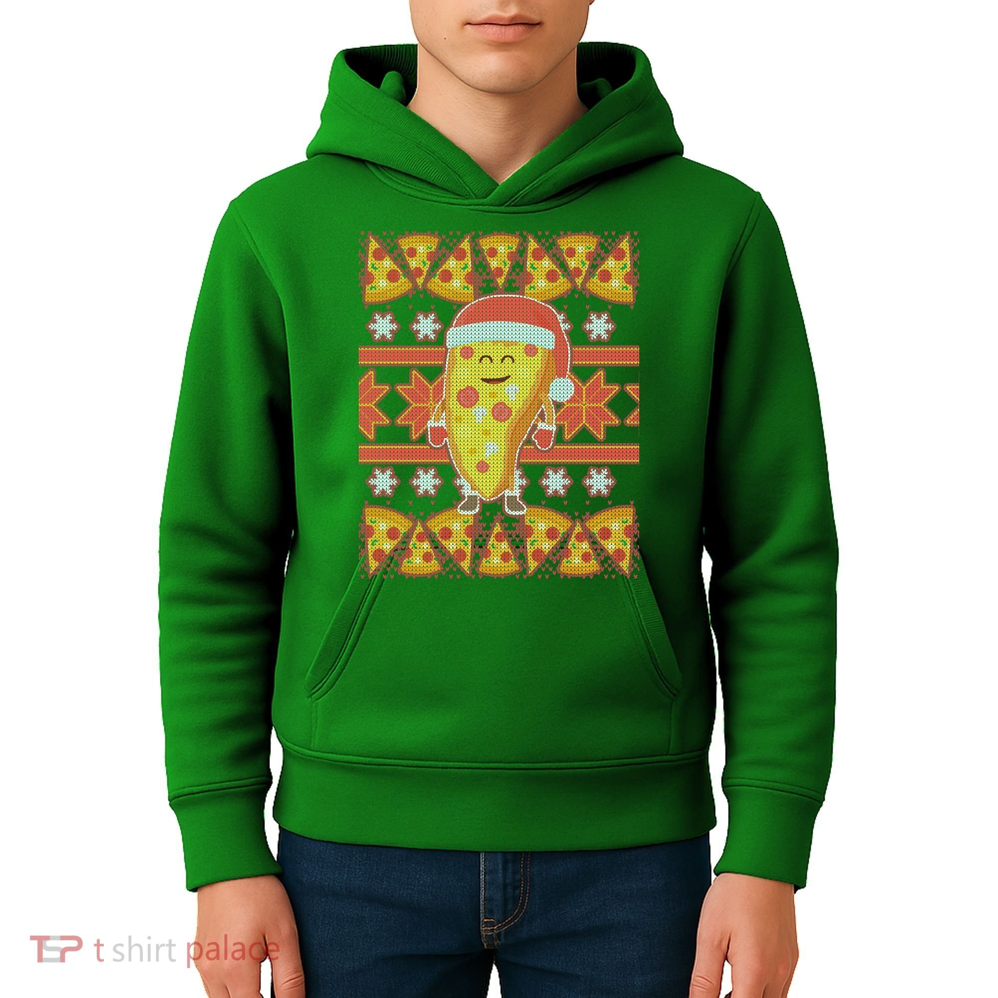 Santa Pizza Lover Ugly Christmas Sweater Kids Hoodie