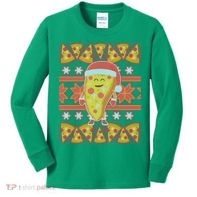 Santa Pizza Lover Ugly Christmas Sweater Kids Long Sleeve Shirt