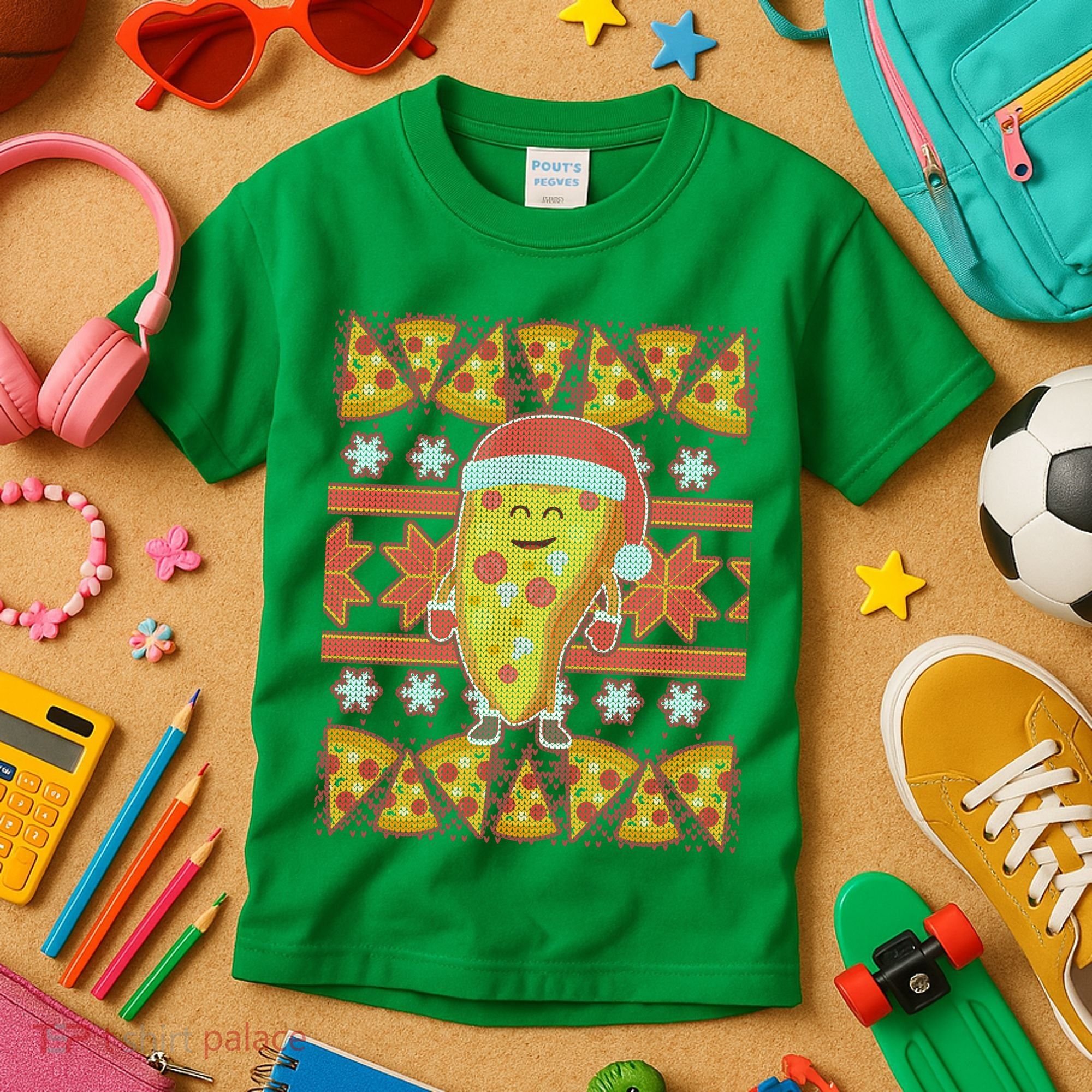 Santa Pizza Lover Ugly Christmas Sweater Kids T-Shirt