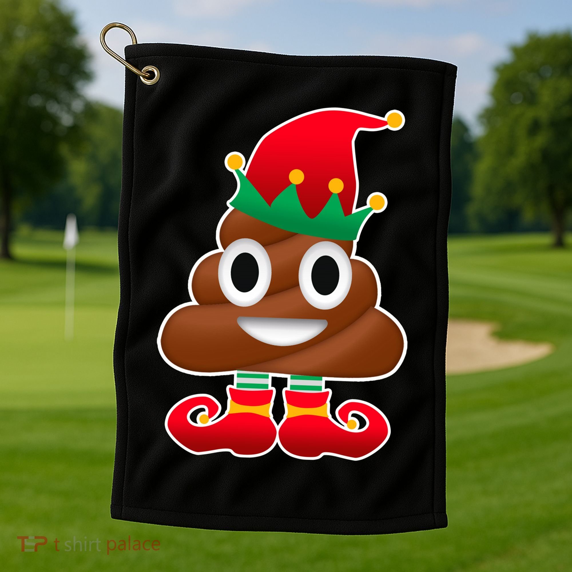 Santa Poop Emoji Christmas Golf Towel