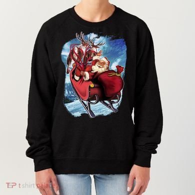 Santa Reindeer Sleigh Flying Over Snow Women's Sweatshirt