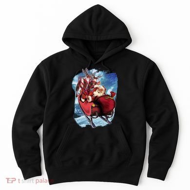 Santa Reindeer Sleigh Flying Over Snow Hoodie