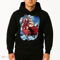 Santa Reindeer Sleigh Flying Over Snow Hoodie thumb 2