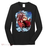 Santa Reindeer Sleigh Flying Over Snow Long Sleeve Shirt thumb 0