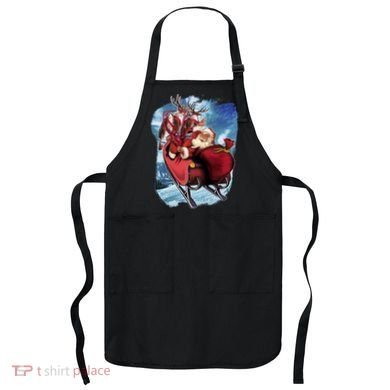 Santa Reindeer Sleigh Flying Over Snow Apron