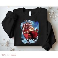 Santa Reindeer Sleigh Flying Over Snow Sweatshirt thumb 2