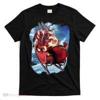 Santa Reindeer Sleigh Flying Over Snow T-Shirt thumb 0
