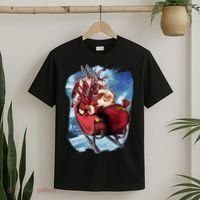 Santa Reindeer Sleigh Flying Over Snow T-Shirt thumb 2