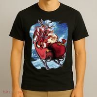 Santa Reindeer Sleigh Flying Over Snow T-Shirt thumb 3