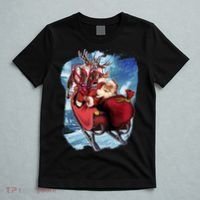 Santa Reindeer Sleigh Flying Over Snow T-Shirt thumb 5