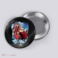 Santa Reindeer Sleigh Flying Over Snow Button thumb 0