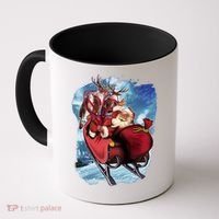 Santa Reindeer Sleigh Flying Over Snow Coffee Mug thumb 0