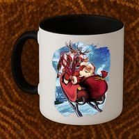 Santa Reindeer Sleigh Flying Over Snow Coffee Mug thumb 2