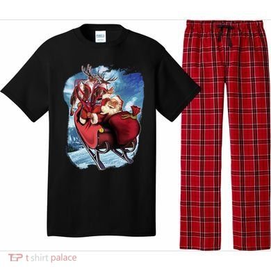Santa Reindeer Sleigh Flying Over Snow Pajama Set