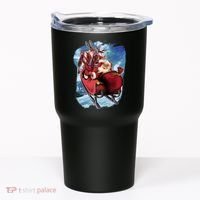 Santa Reindeer Sleigh Flying Over Snow Tumbler thumb 0