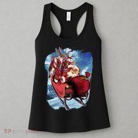 Santa Reindeer Sleigh Flying Over Snow Women's Tank Top thumb 3