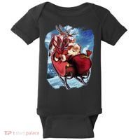Santa Reindeer Sleigh Flying Over Snow Baby Bodysuit thumb 0