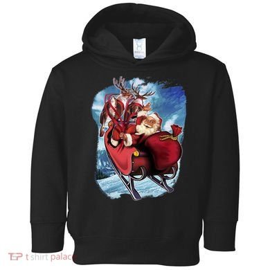 Santa Reindeer Sleigh Flying Over Snow Toddler Hoodie