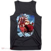 Santa Reindeer Sleigh Flying Over Snow Tank Top thumb 0