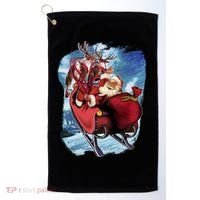 Santa Reindeer Sleigh Flying Over Snow Golf Towel thumb 0