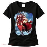 Santa Reindeer Sleigh Flying Over Snow Women's T-Shirt thumb 0