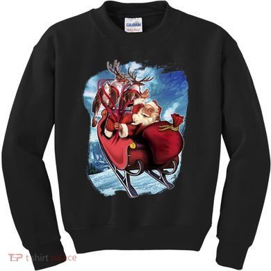 Santa Reindeer Sleigh Flying Over Snow Kids Sweatshirt