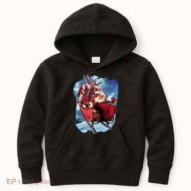 Santa Reindeer Sleigh Flying Over Snow Kids Hoodie