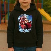 Santa Reindeer Sleigh Flying Over Snow Kids Hoodie thumb 3