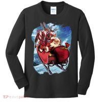 Santa Reindeer Sleigh Flying Over Snow Kids Long Sleeve Shirt thumb 0