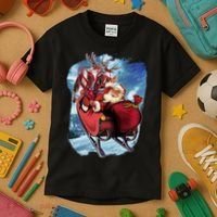 Santa Reindeer Sleigh Flying Over Snow Kids T-Shirt thumb 3