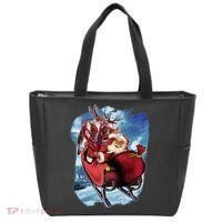 Santa Reindeer Sleigh Flying Over Snow Tote Bag thumb 0