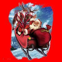 Santa Reindeer Sleigh Flying Over Snow Santa Hat thumb 1