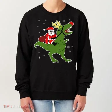 Santa Riding T-Rex Women's Sweatshirt