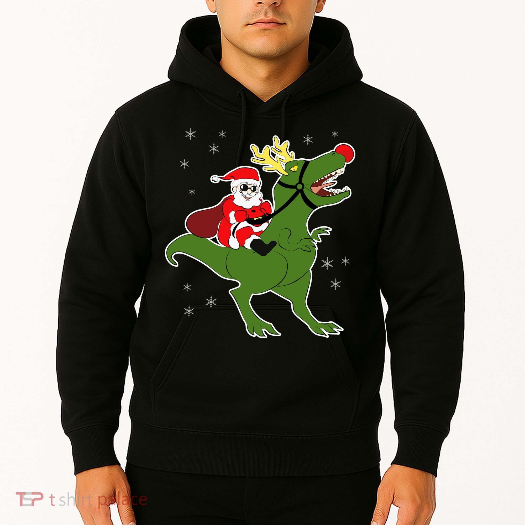 Santa Riding T-Rex Hoodie