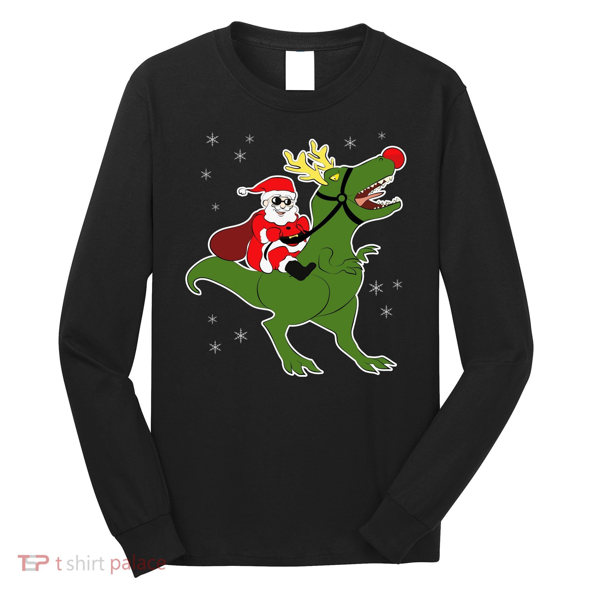 Santa Riding T-Rex Long Sleeve Shirt