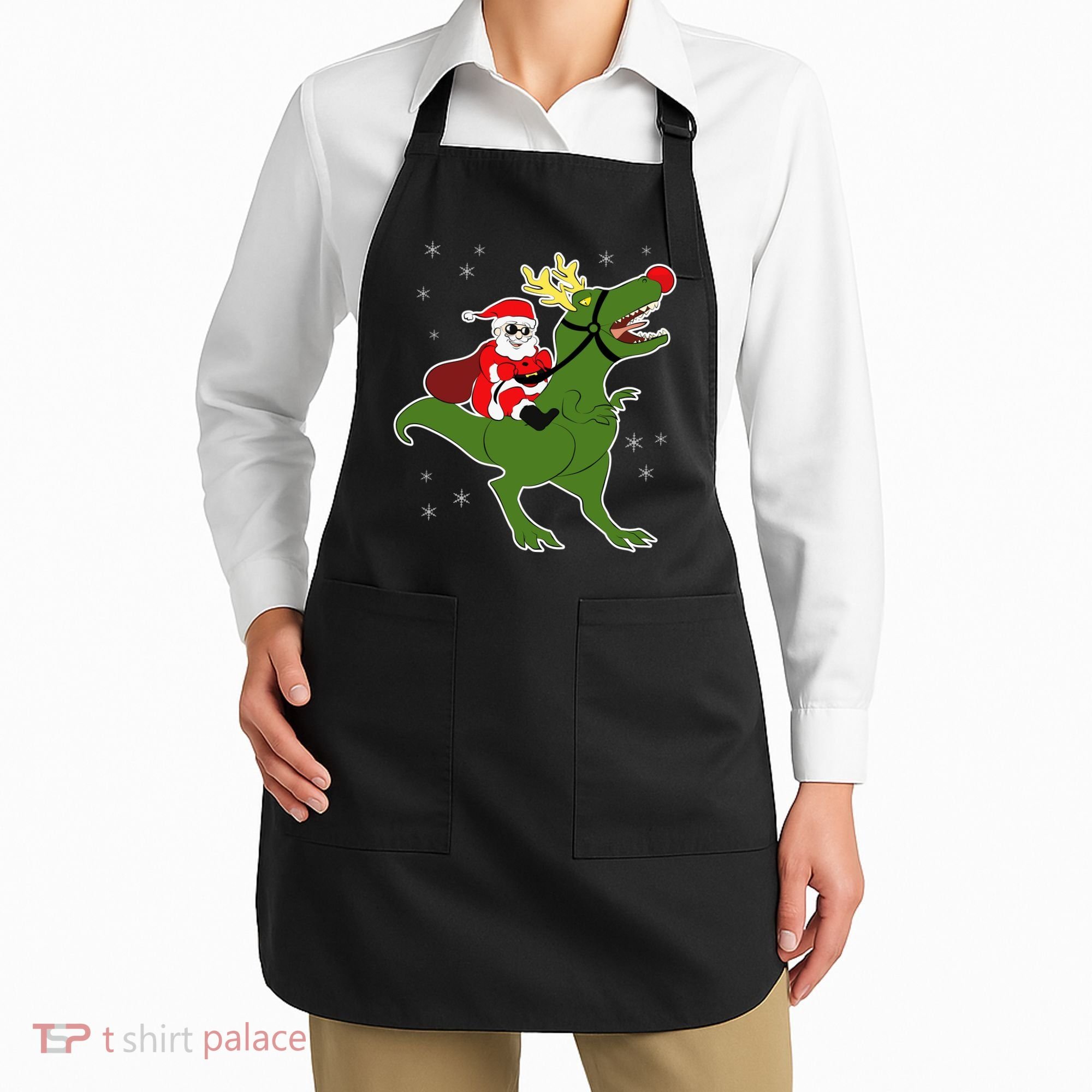 Santa Riding T-Rex Apron