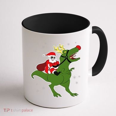 Santa Riding T-Rex Coffee Mug back