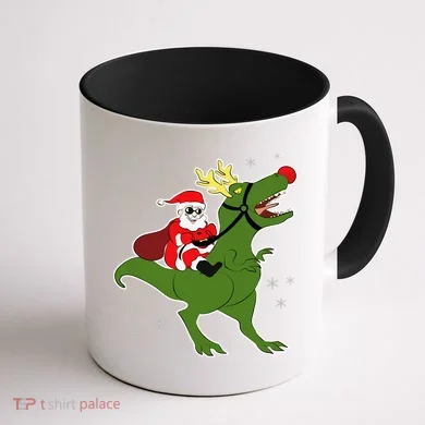 Santa Riding T-Rex Coffee Mug back