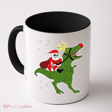 Santa Riding T-Rex Coffee Mug