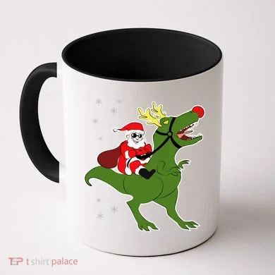 Santa Riding T-Rex Coffee Mug