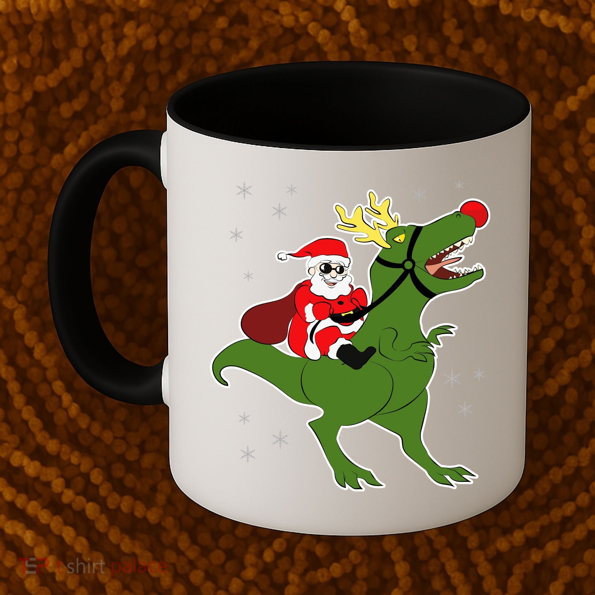 Santa Riding T-Rex Coffee Mug