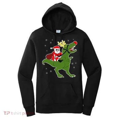 Santa Riding T-Rex Women's Hoodie