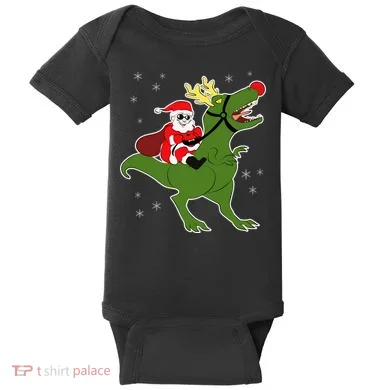 Santa Riding T-Rex Baby Bodysuit